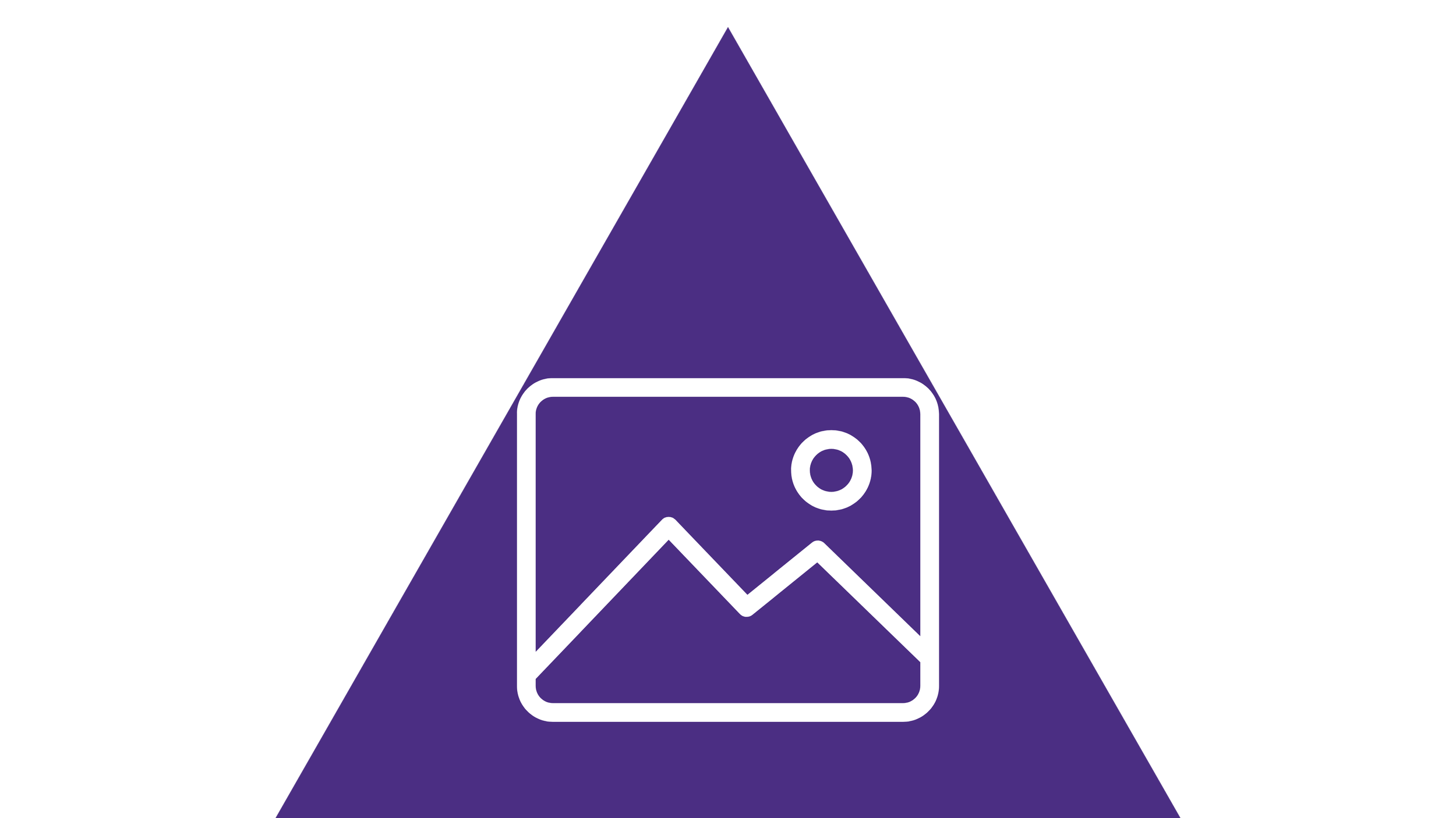 Icon of a photograph pinned onto a purple triangle background.