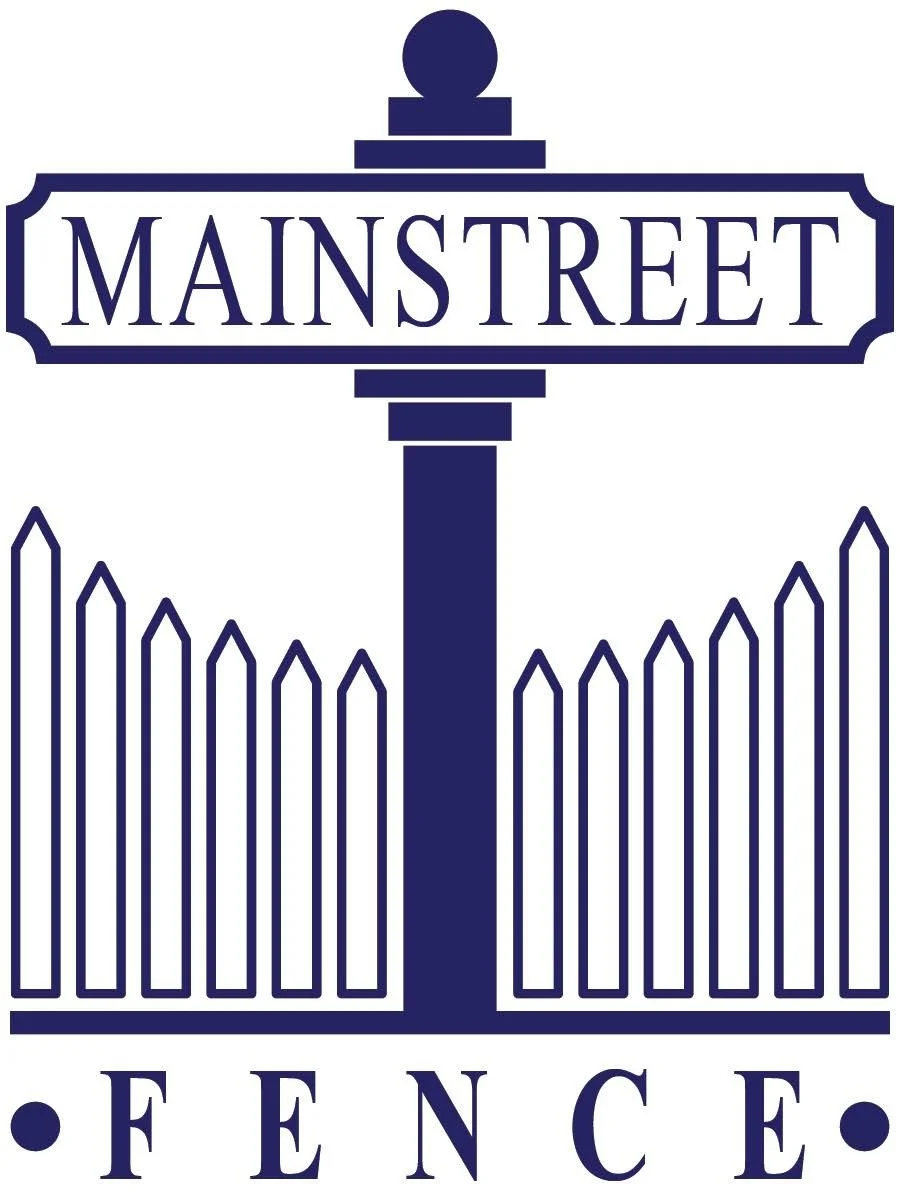 Logo featuring a street sign saying 'Mainstreet' above a picket fence with a banner reading 'Fence' at the bottom.