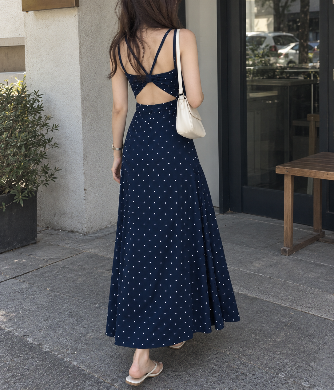 Polka Bow-Back Maxi Dress