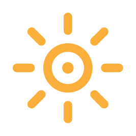 Simple orange sun icon with rays surrounding a circle.
