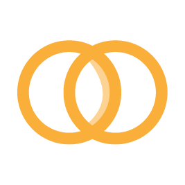 Two overlapping orange circles with a vertical line in the center.