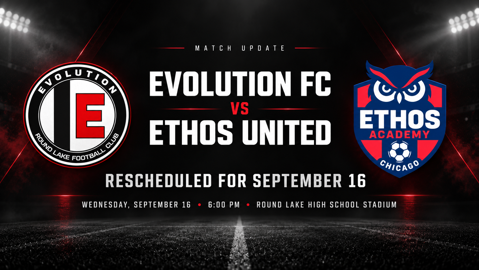 Evolution FC vs Ethos United Rescheduled for September 16