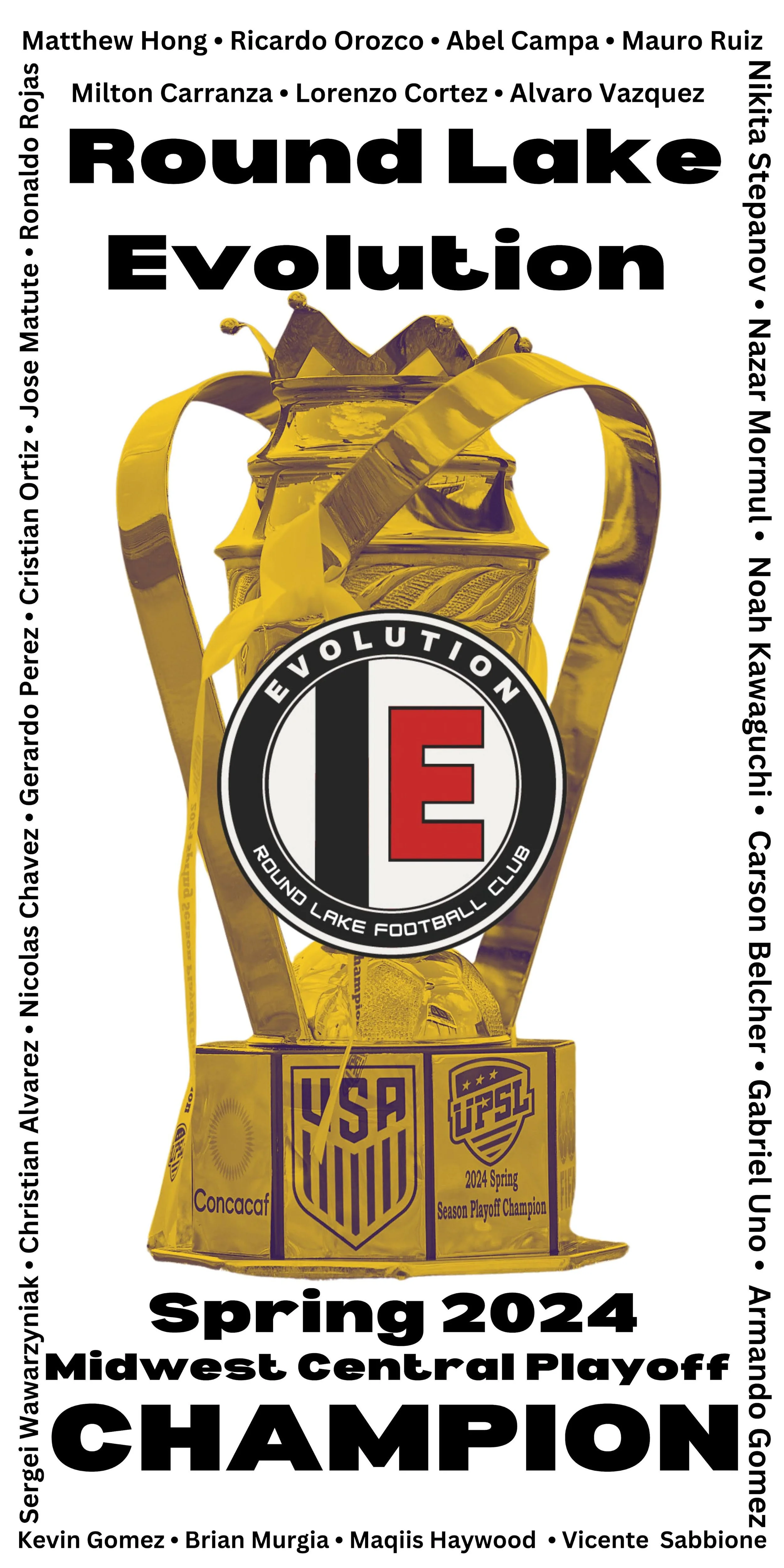 Round Lake Evolution FC Spring 2024 championship squad commemorative graphic