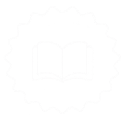 Icon of an open book with a dotted background and a circular border.