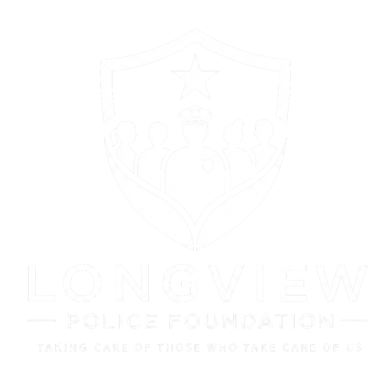 Logo of Longview Police Foundation featuring a shield with five police officers inside, a star at the top, and the text 'Longview Police Foundation' and 'Taking Care of Those Who Take Care of Us'.