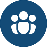 Icon of three people standing together inside a blue circle.