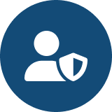 User icon with shield symbol indicating protection or security