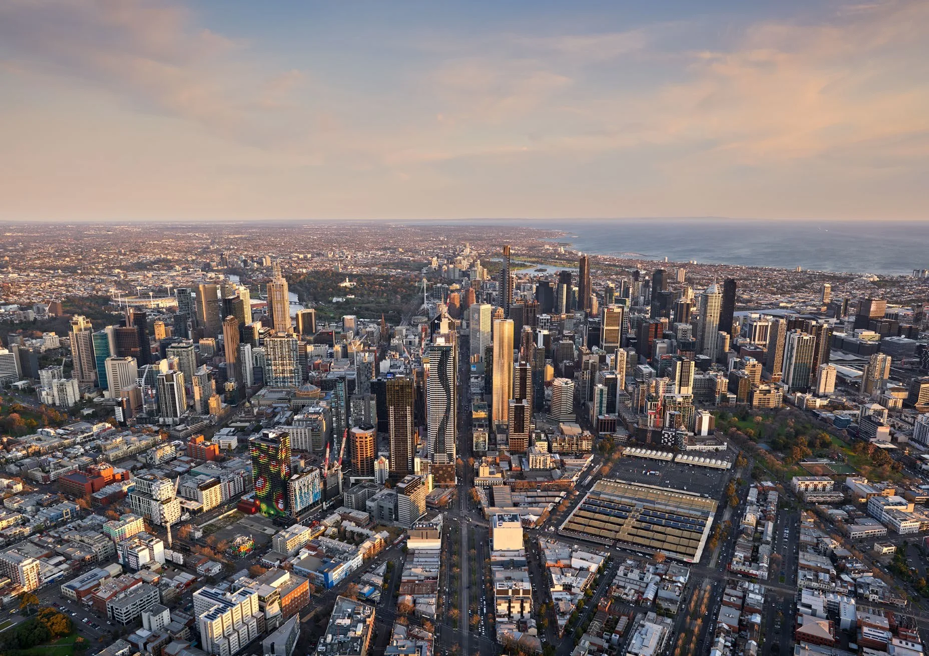 UNO Melbourne aerial view at dusk