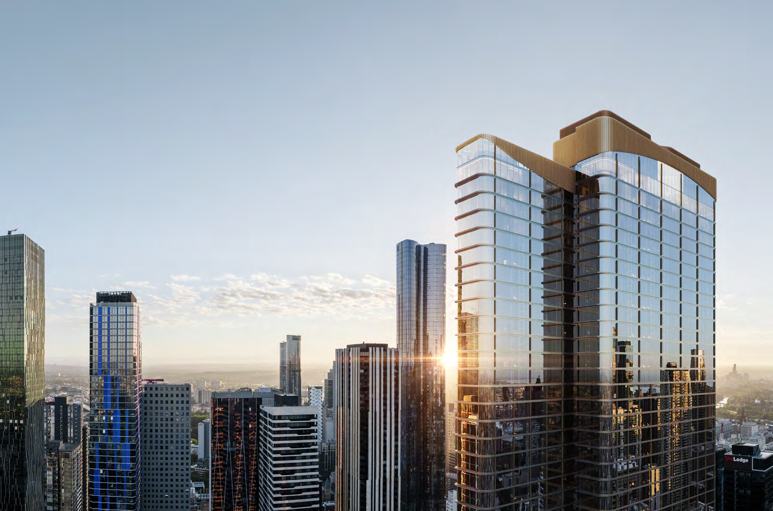Aurum tower exterior twilight