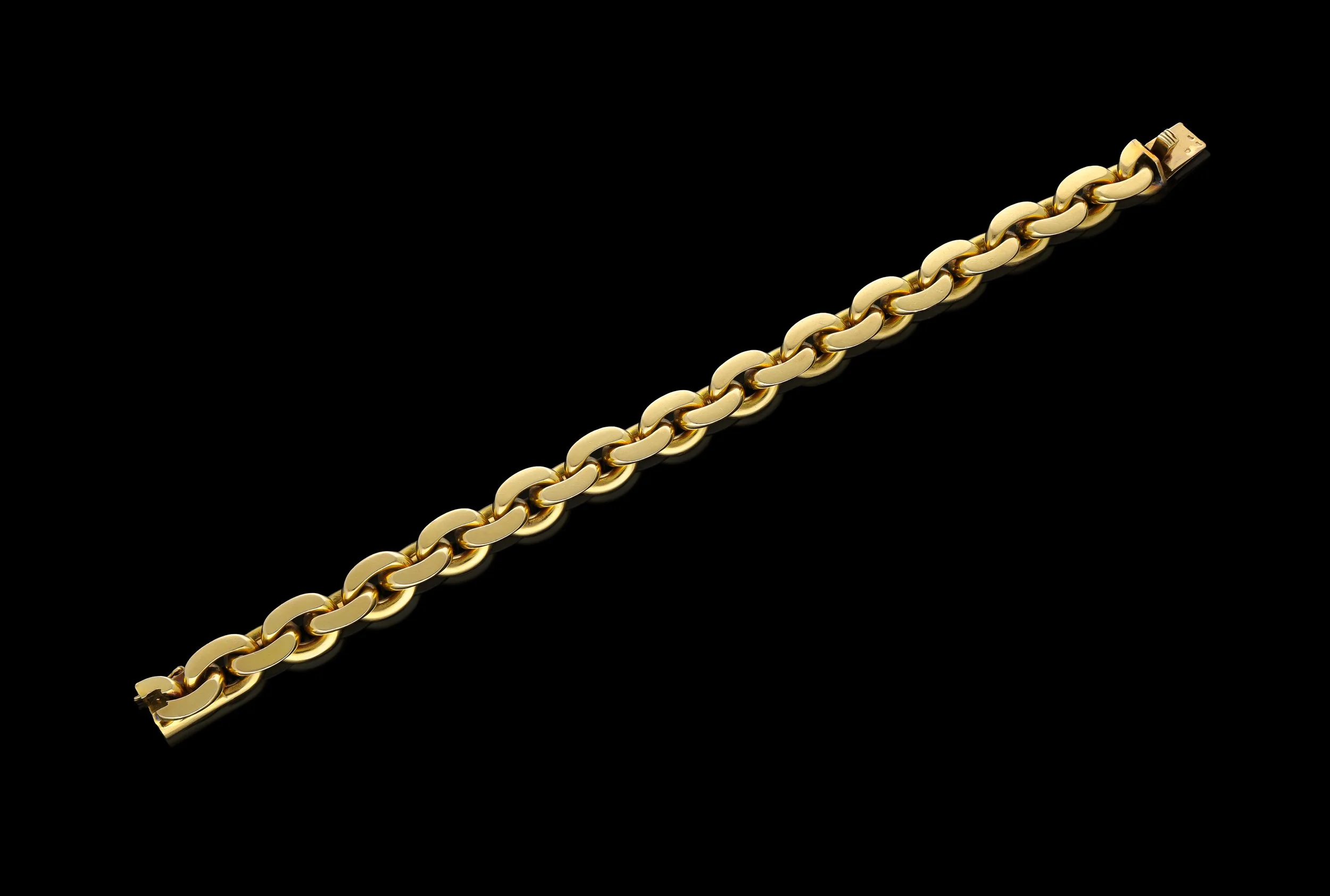 Heavy Vintage French 18ct Gold Flat Bean Gourmette Bracelet