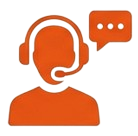 Customer support representative wearing a headset and speaking.