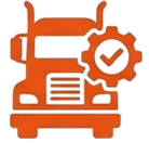 Close-up of orange mechanical parts with a pink background and a gear symbol