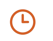 Orange clock icon with black hands showing 3:00