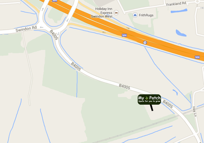 Map showing a section of highway labeled M4, with nearby roads Swindon Rd and B4005, and a marker indicating 'My Patch'.