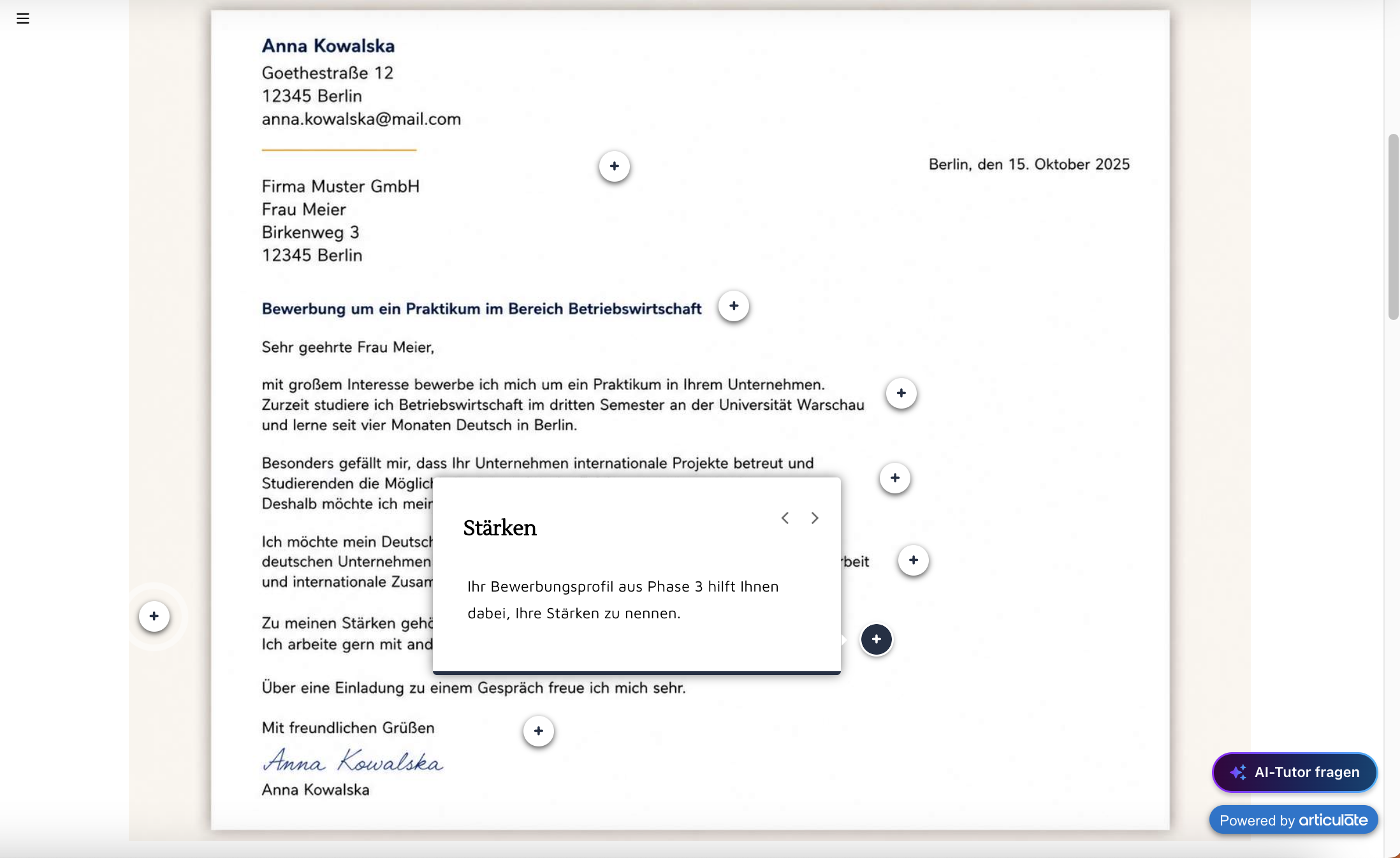 Labeled Graphic: Beispielanalyse mit kontextbezogenen Hinweisen und Transfer auf frühere Lernaktivitäten.