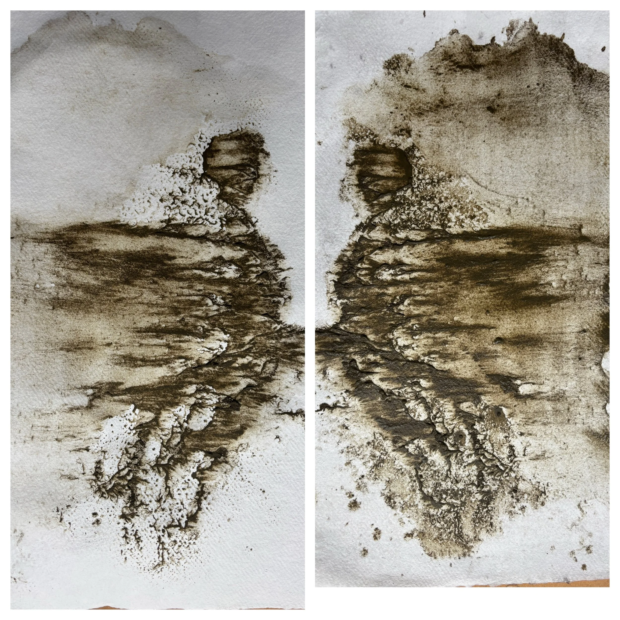 2xA4 handmade paper &bull; silt stones residue &bull; water &bull; print and lift.
Exploring and playing
