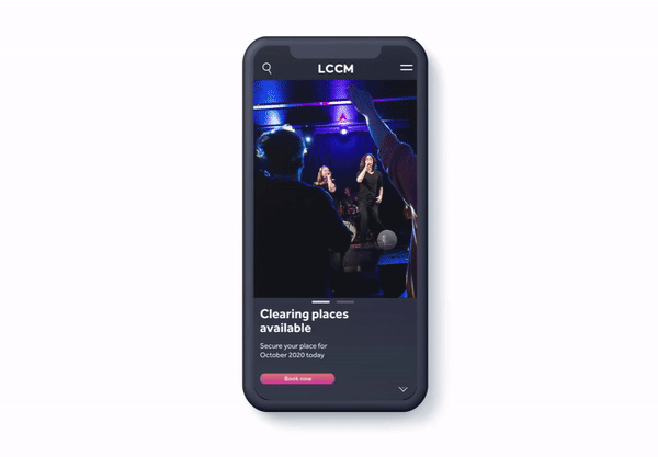 Smartphone screen displaying an event booking app with a photo of people at a concert or nightclub, and a booking button.