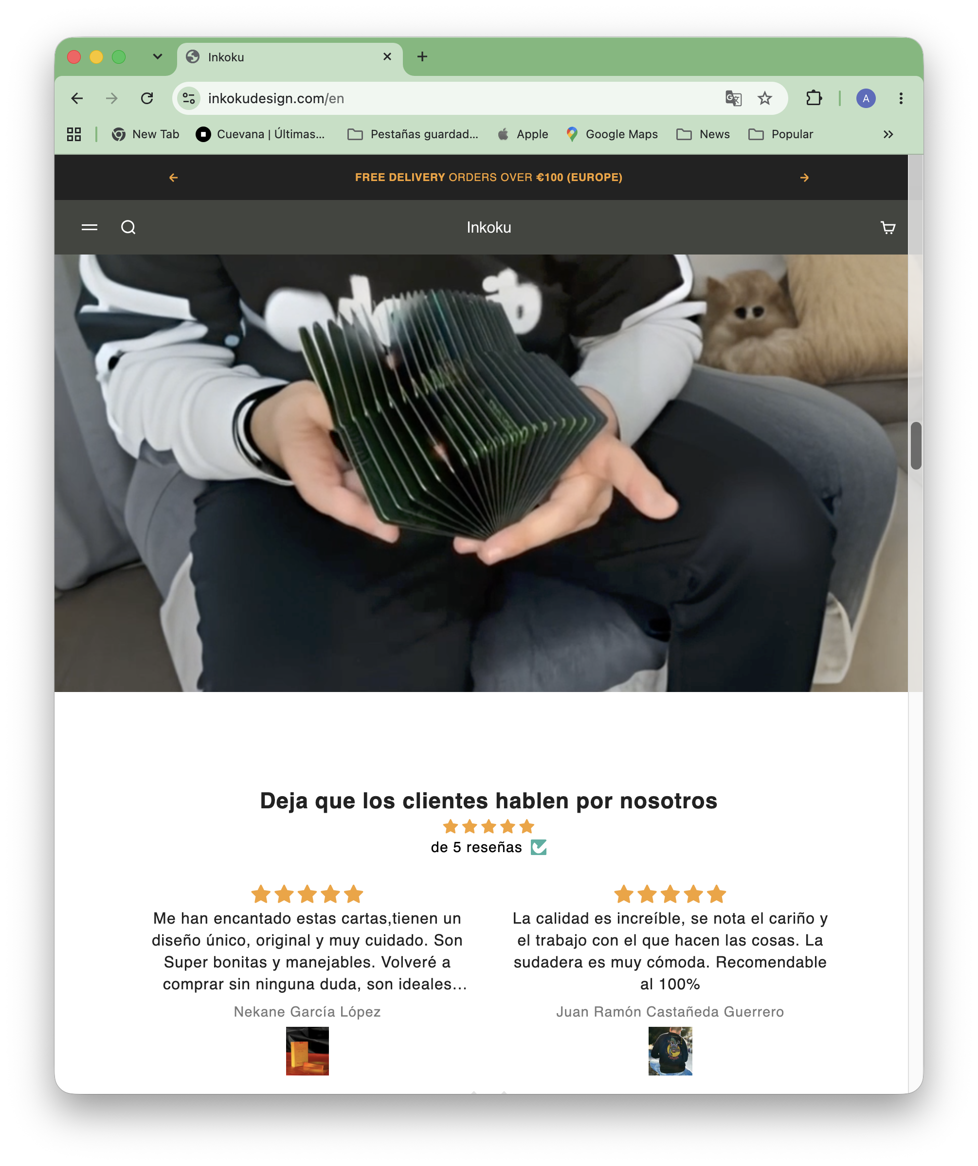 Screenshot of a website displaying customer reviews in Spanish, with star ratings and comments about a product or service, including names of reviewers and their feedback.