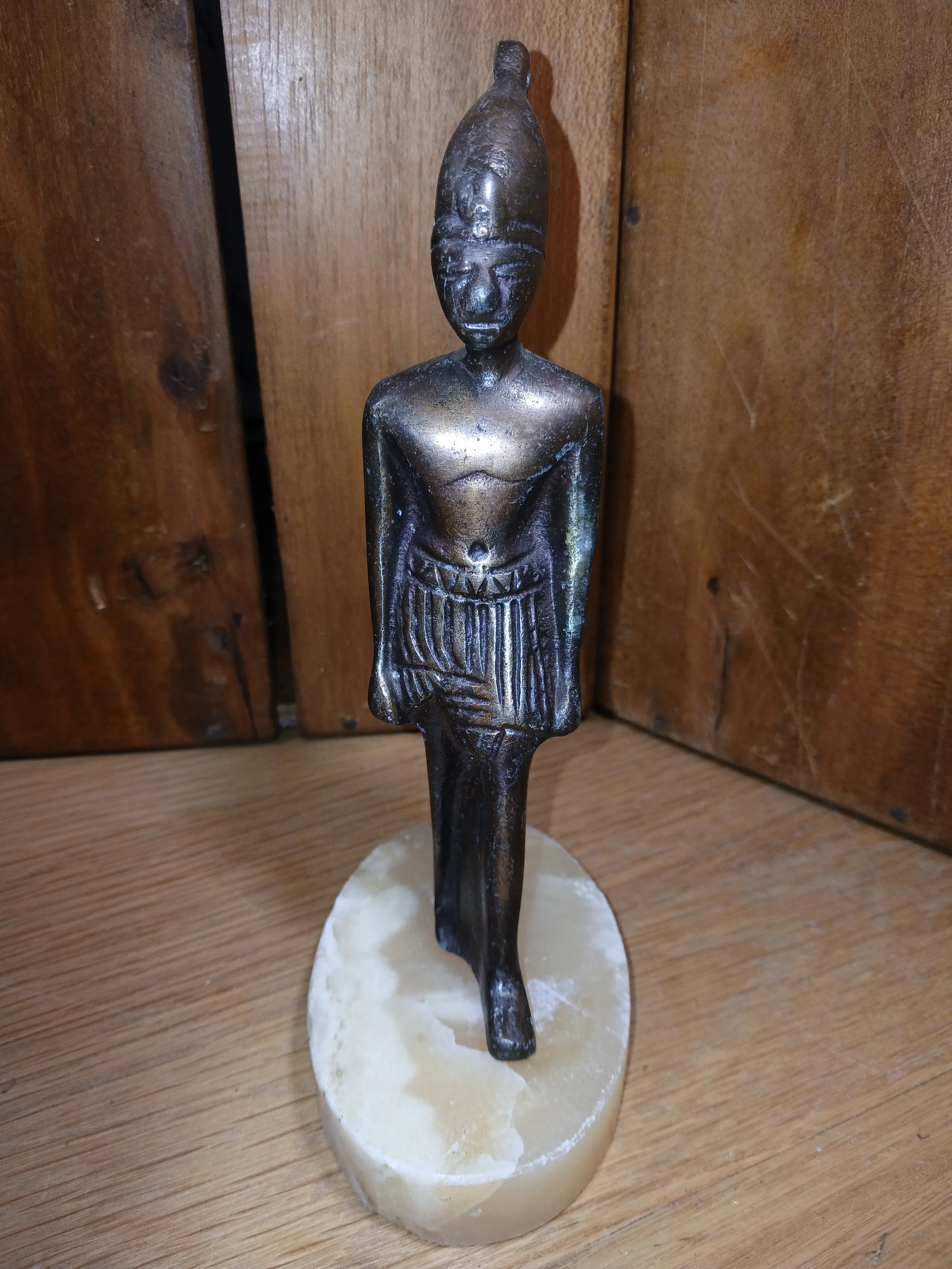 Vintage Egyptian Style Bronze Figure Of A Pharaoh On A Marble Base
