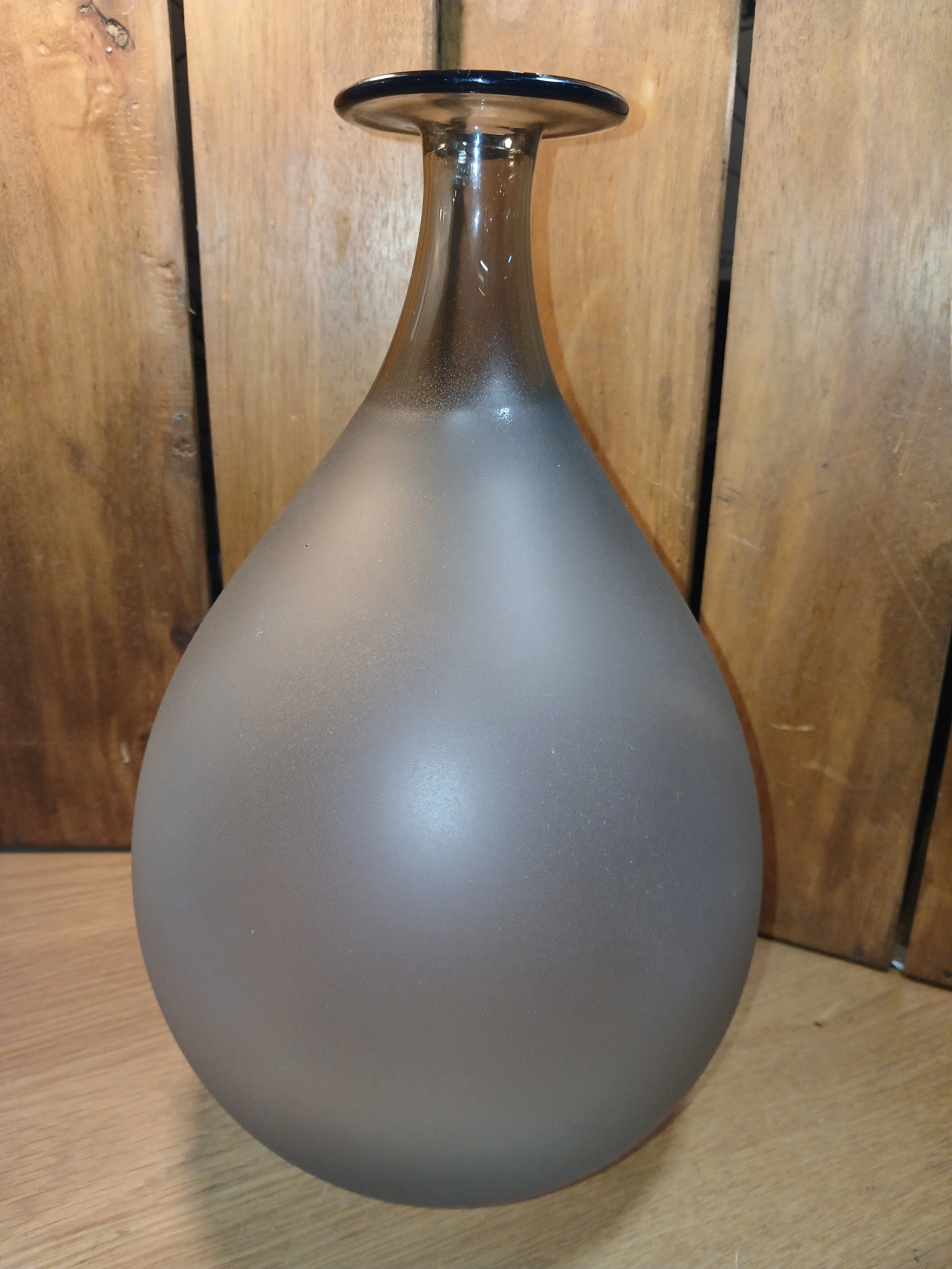 Frosted Grey Glass Decorative Bulbous Bud Vase With Brown Smoked Neck