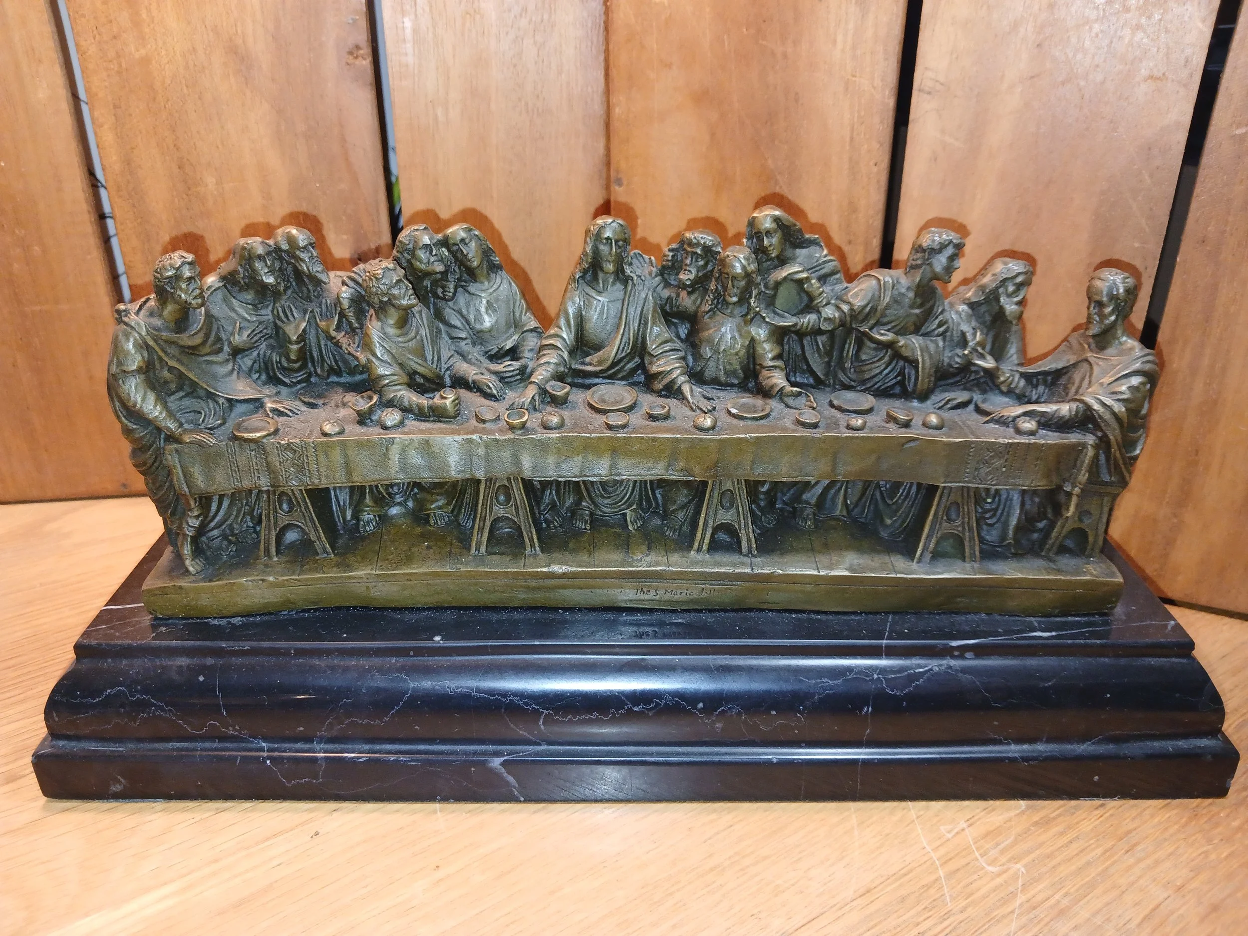Large Cold Cast Bronze Sculpture Of The Last Supper On Marble Base