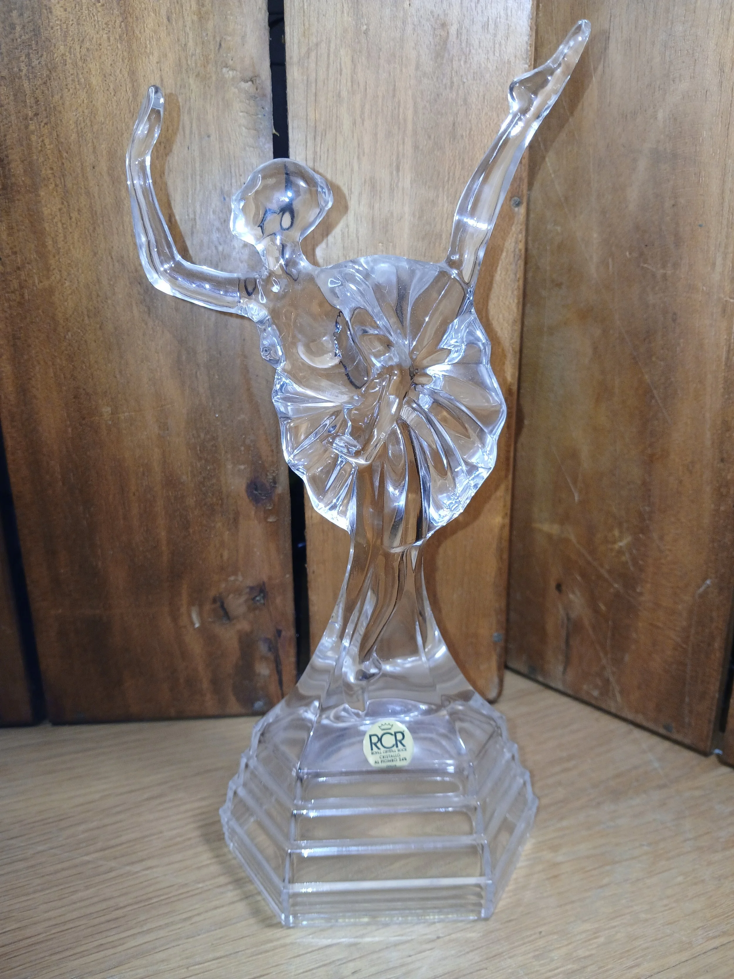 RCR Clear Crystal Ballerina Ballet Figurine Decorative Sculpture on Stepped Base