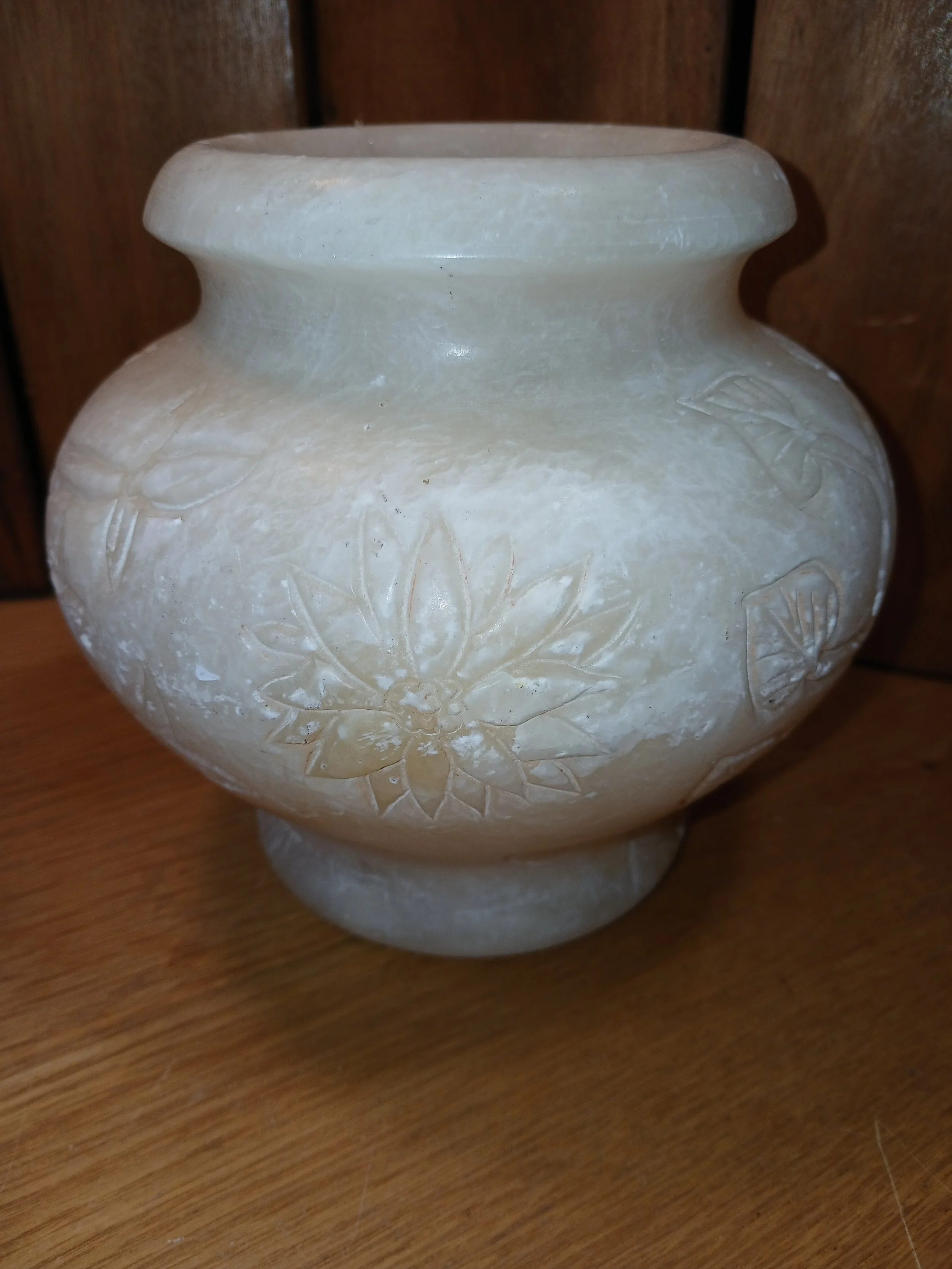 Carved Alabaster Vase Floral Pattern Flower Theme