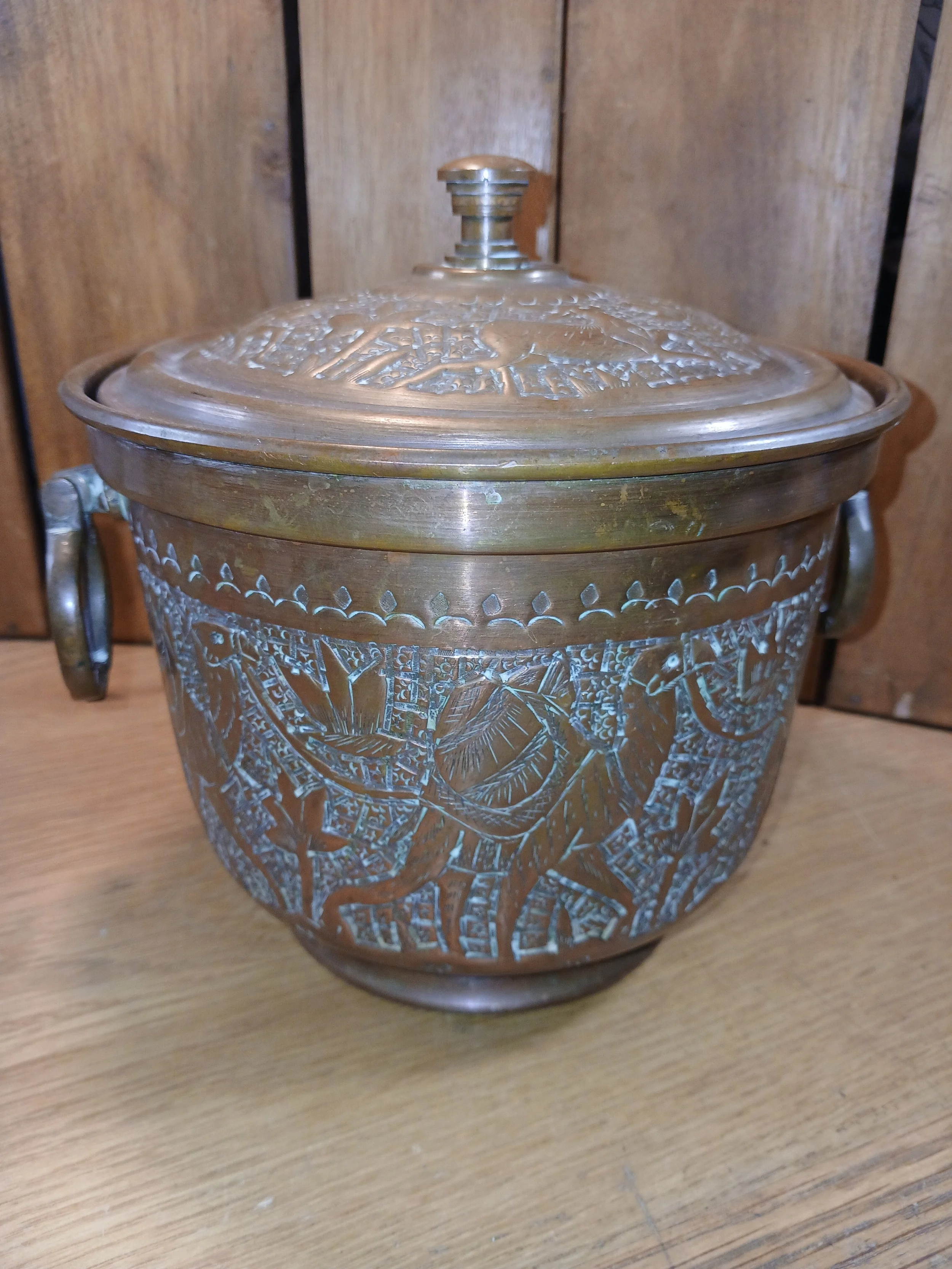 Vintage Nader Factory Hand Chased Hammered Copper Ice Bucket
