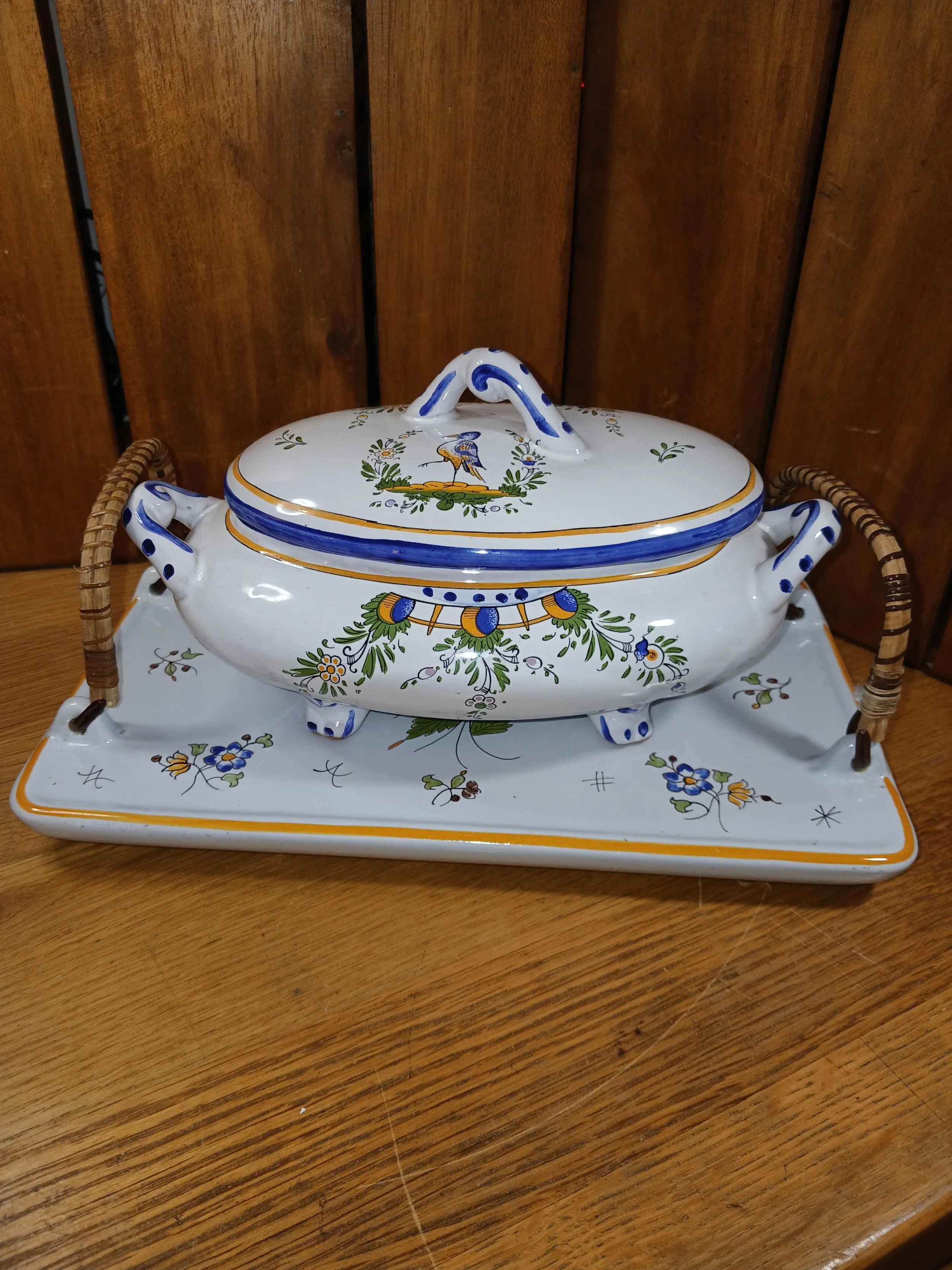 Faïencerie d'Art d'Angoulême La Renoleau Oval Ceramic Soup Tureen & Platter