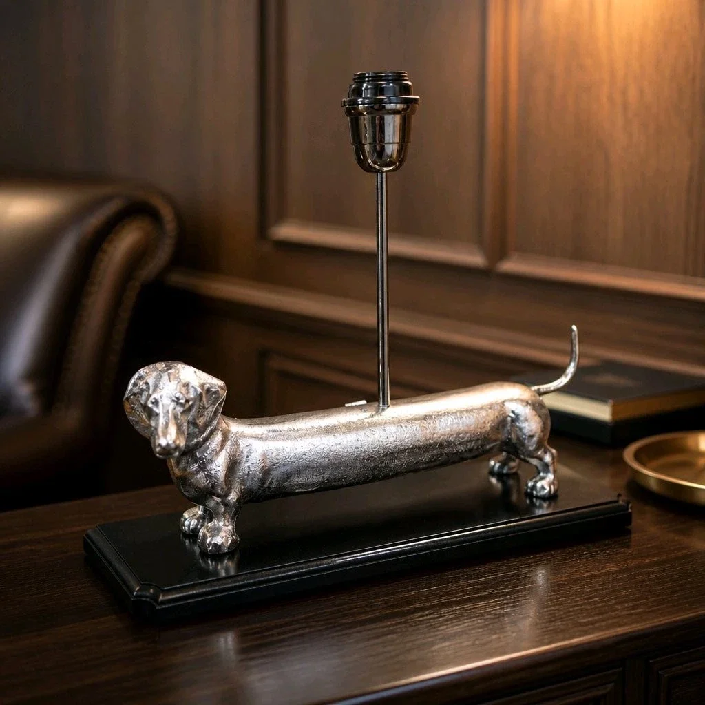 Dachshund Sausage Dog Silver Table Lamp New And Boxed