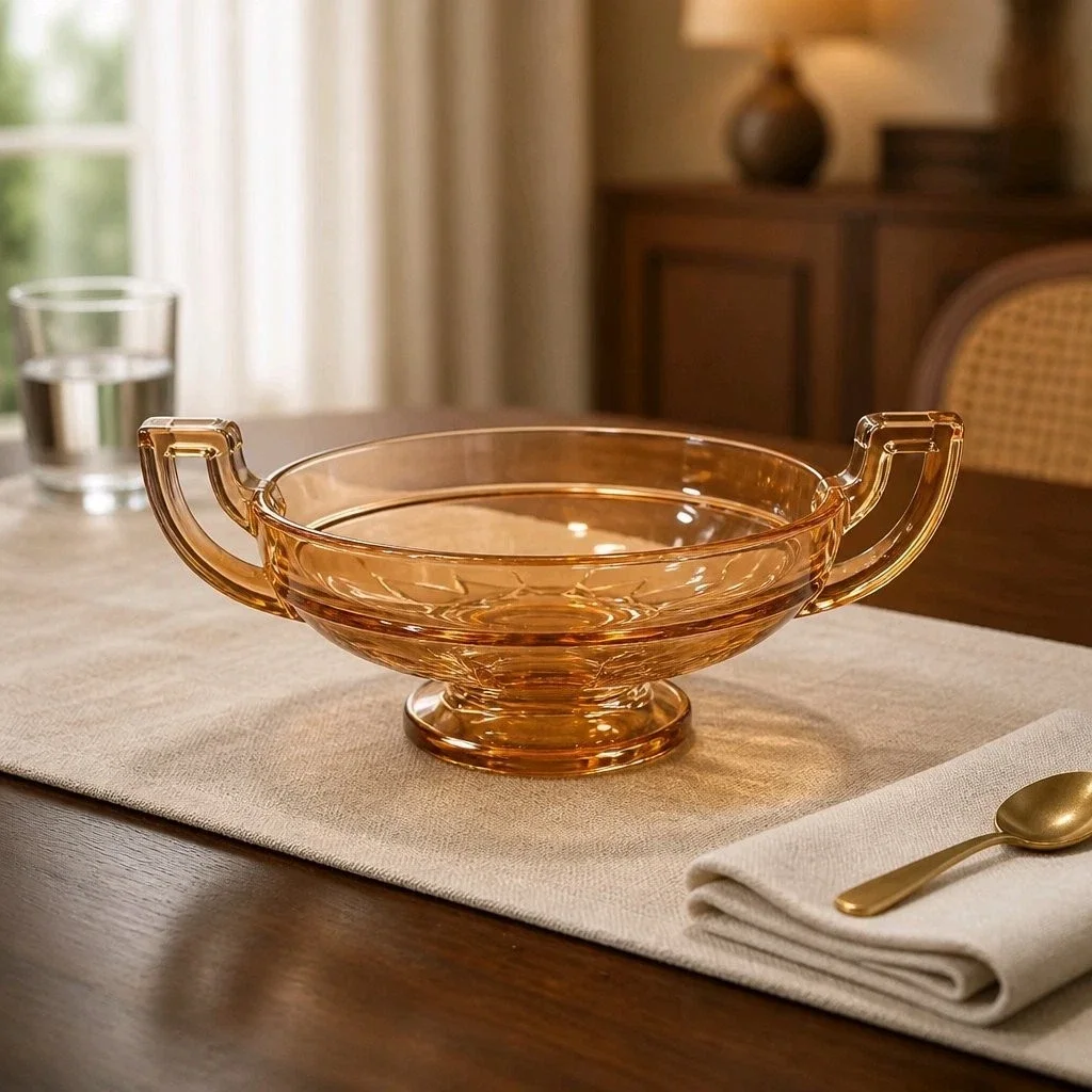 Val Saint Lambert Amber Pressed Glass Noemie Bowl From Art Deco Luxval Series