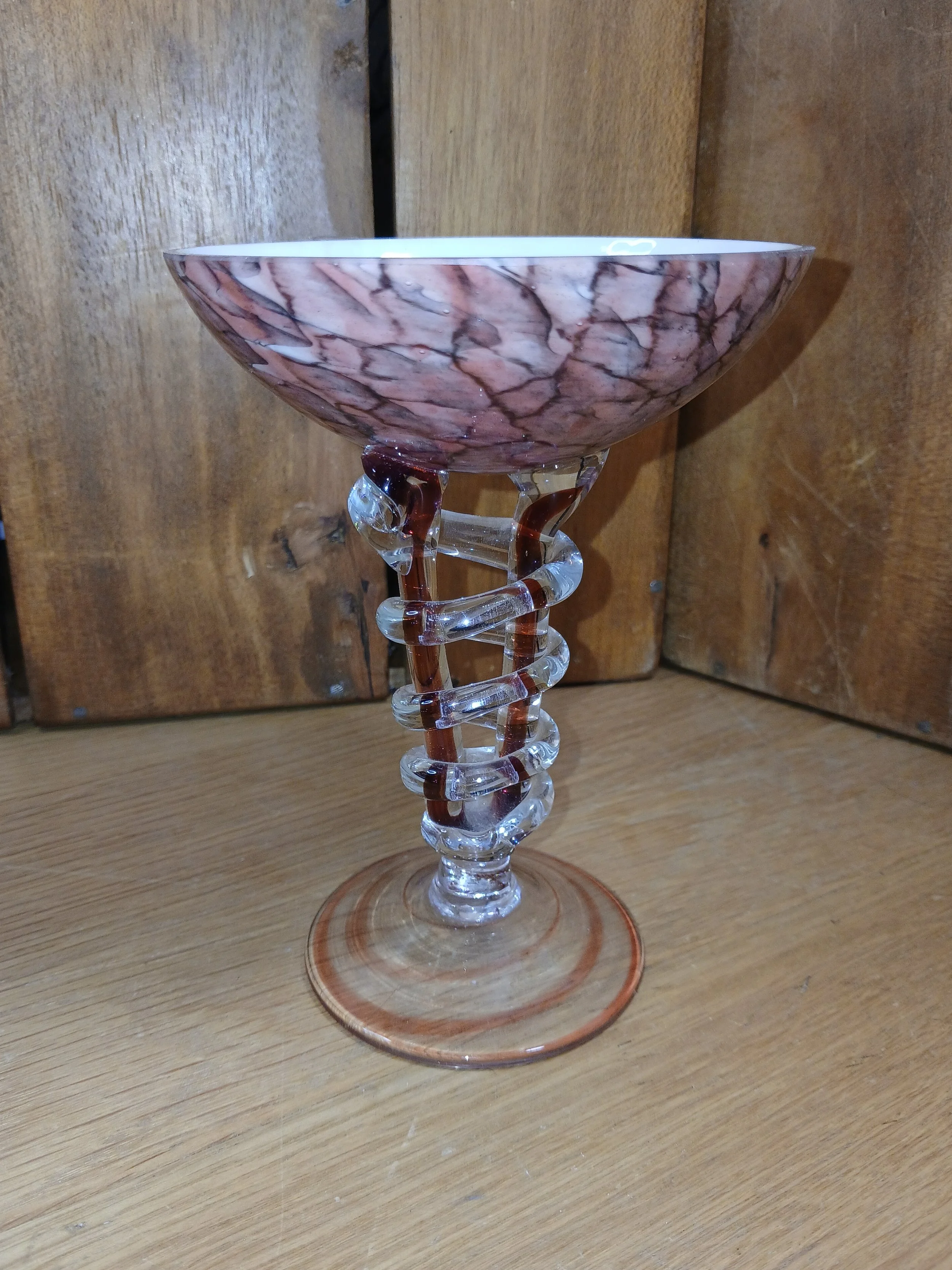 Jozephina Kronso Art Glass Round Compote Pedestal Bowl Twisted Stem