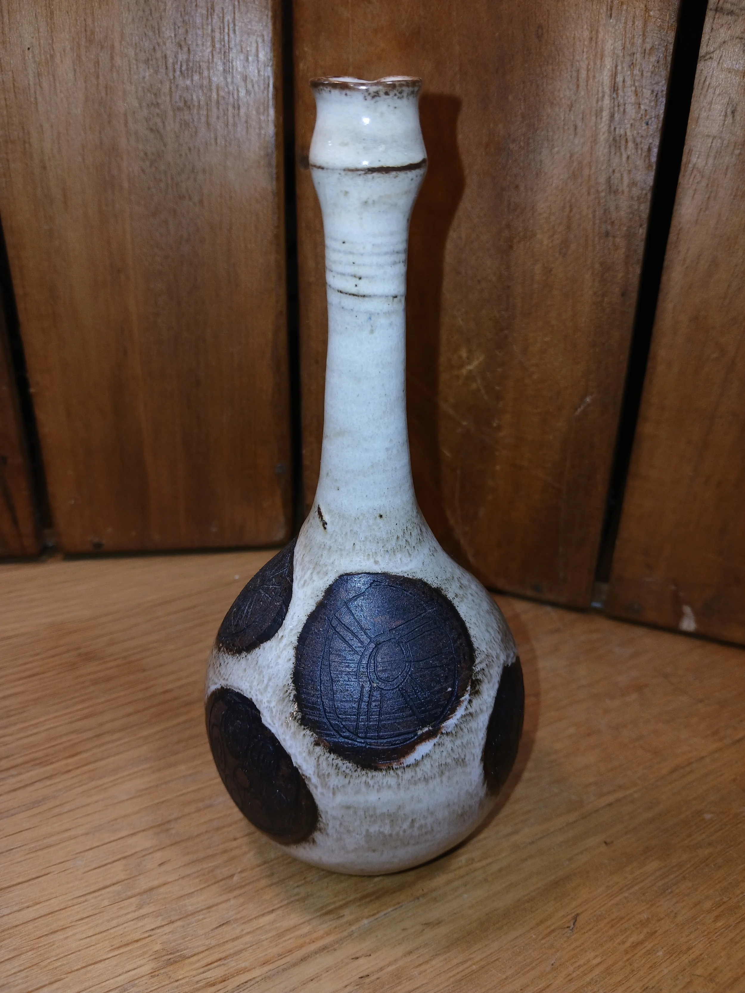 Briglin Art Pottery Ceramic Bud Vase With Medallion Motifs