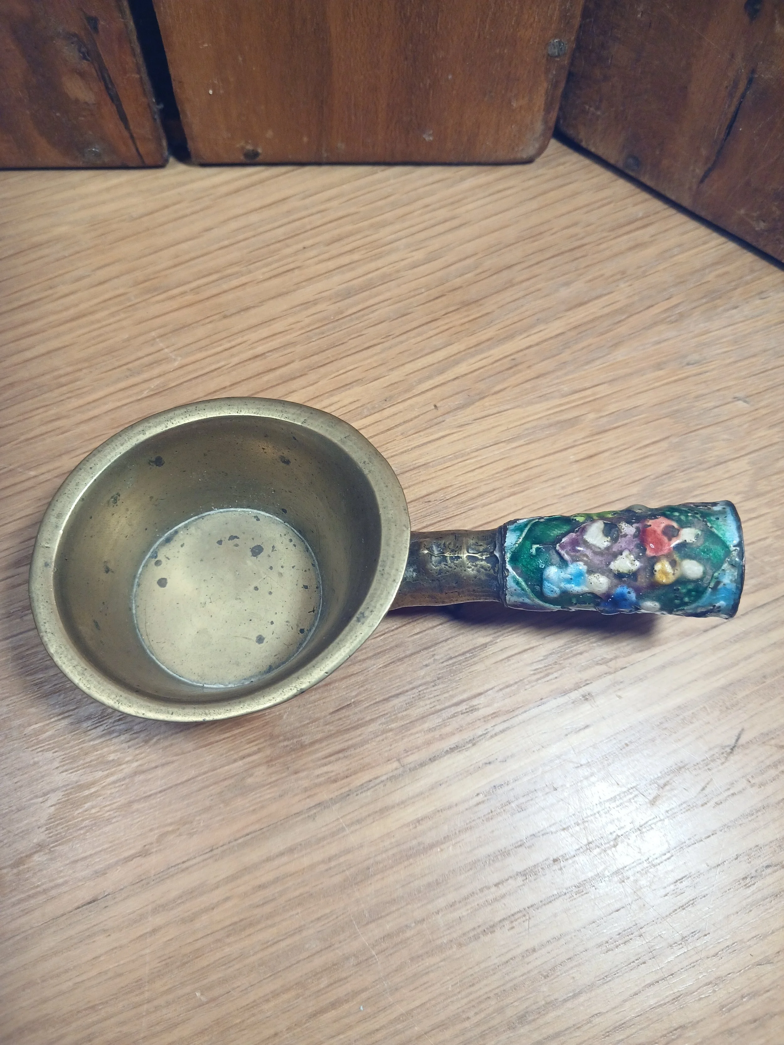 Vintage Chinese Brass Silk Iron With Enamelled Handle