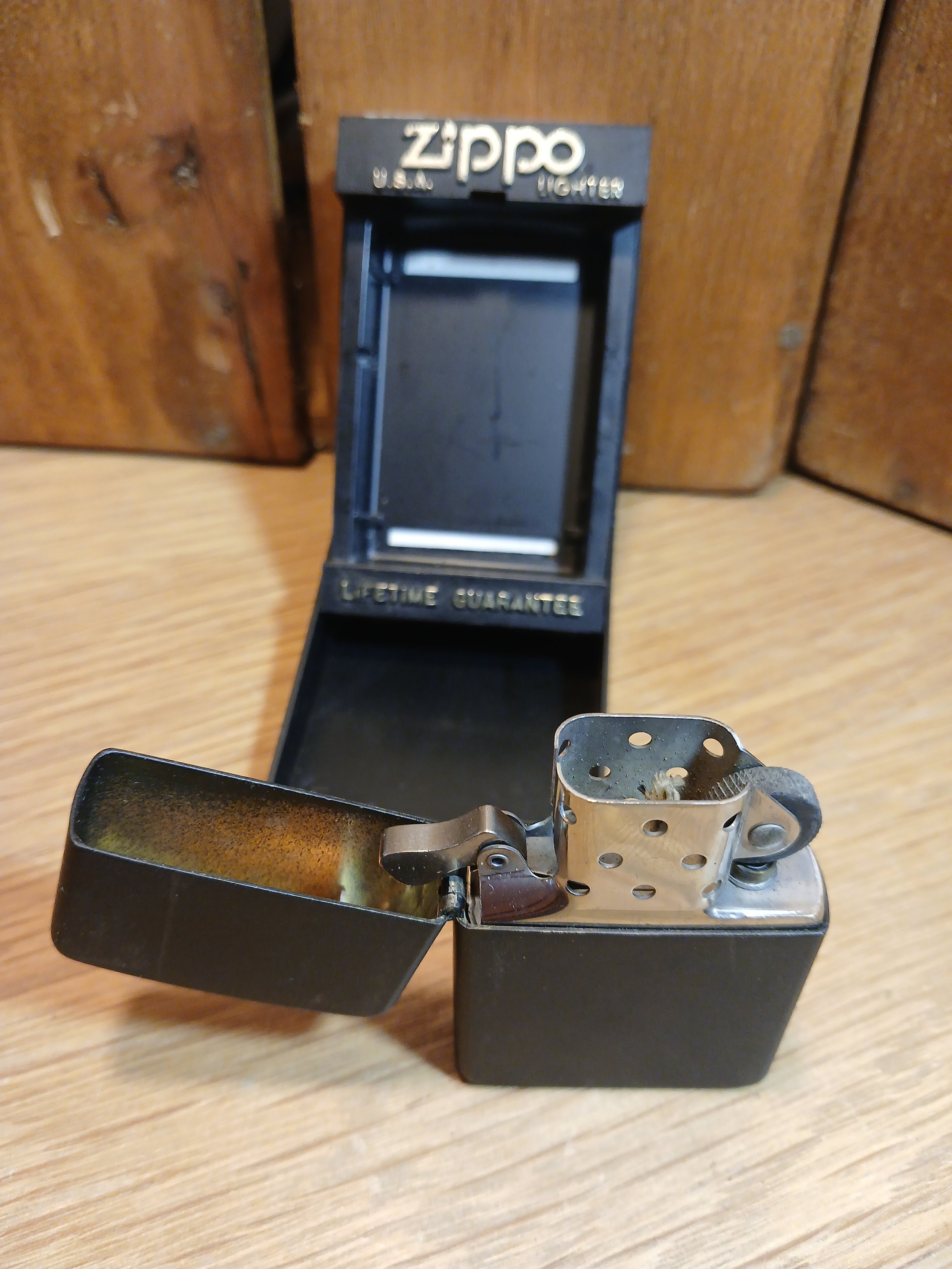 Vintage Matt Black Zippo Cigarette Lighter With Original Case