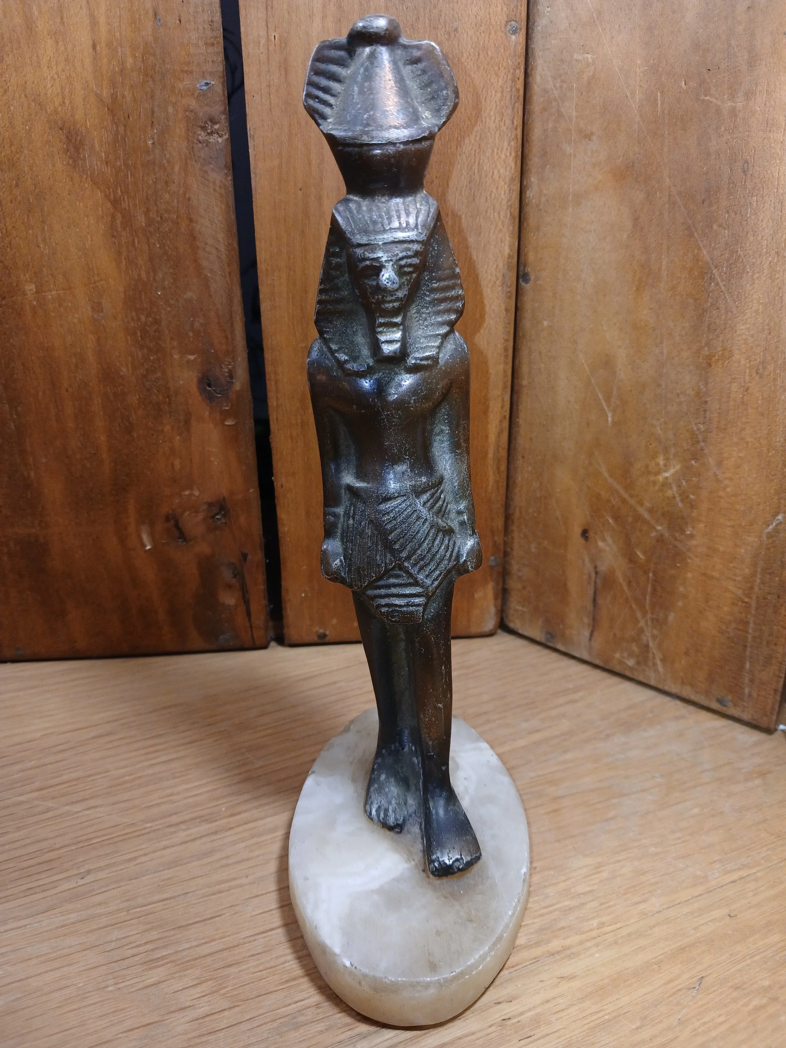 Vintage Egyptian-Style Bronze Figure Of Ramses II On Marble Base