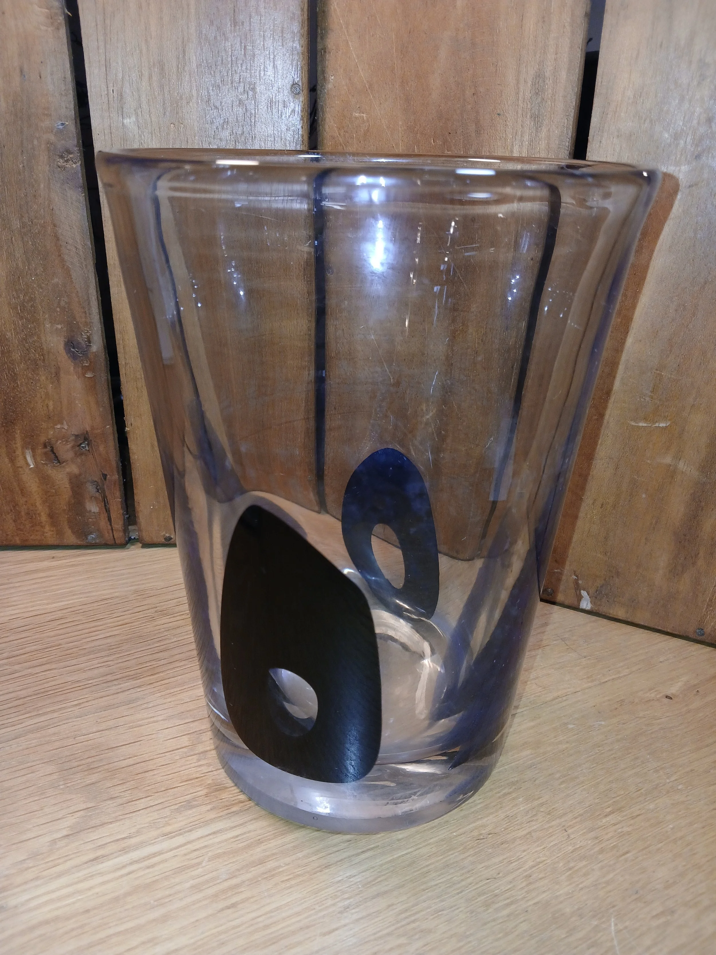 Hand Blown Murano Style Glass Vase Black Abstract Pattern Decorative Design