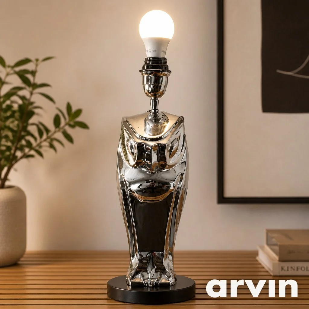 Chrome Finish Metal Owl Lamp