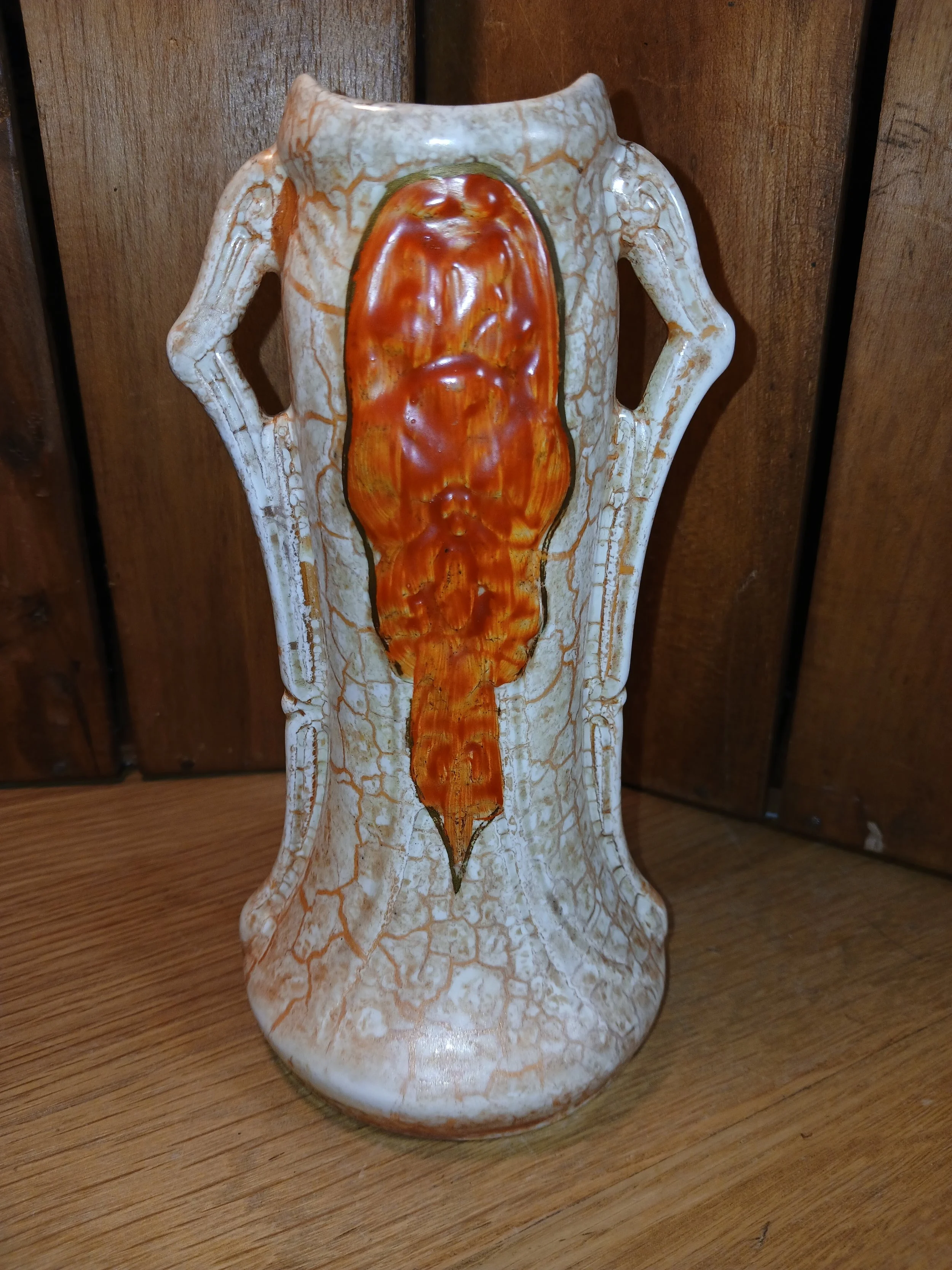 Art Deco Czech Ditmar Urbach Ceramic Double Handled Crackle Glaze Vase