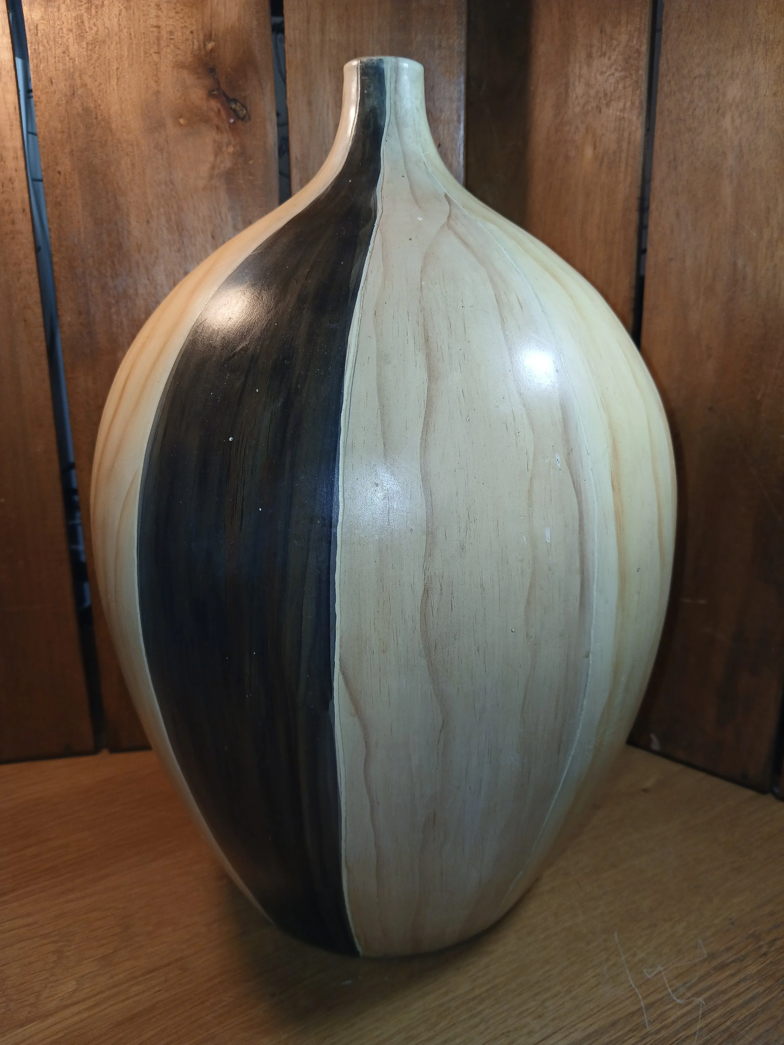 Abstract Wood Beige & Brown Smooth Finish Bottle Vase Contemporary Freestanding