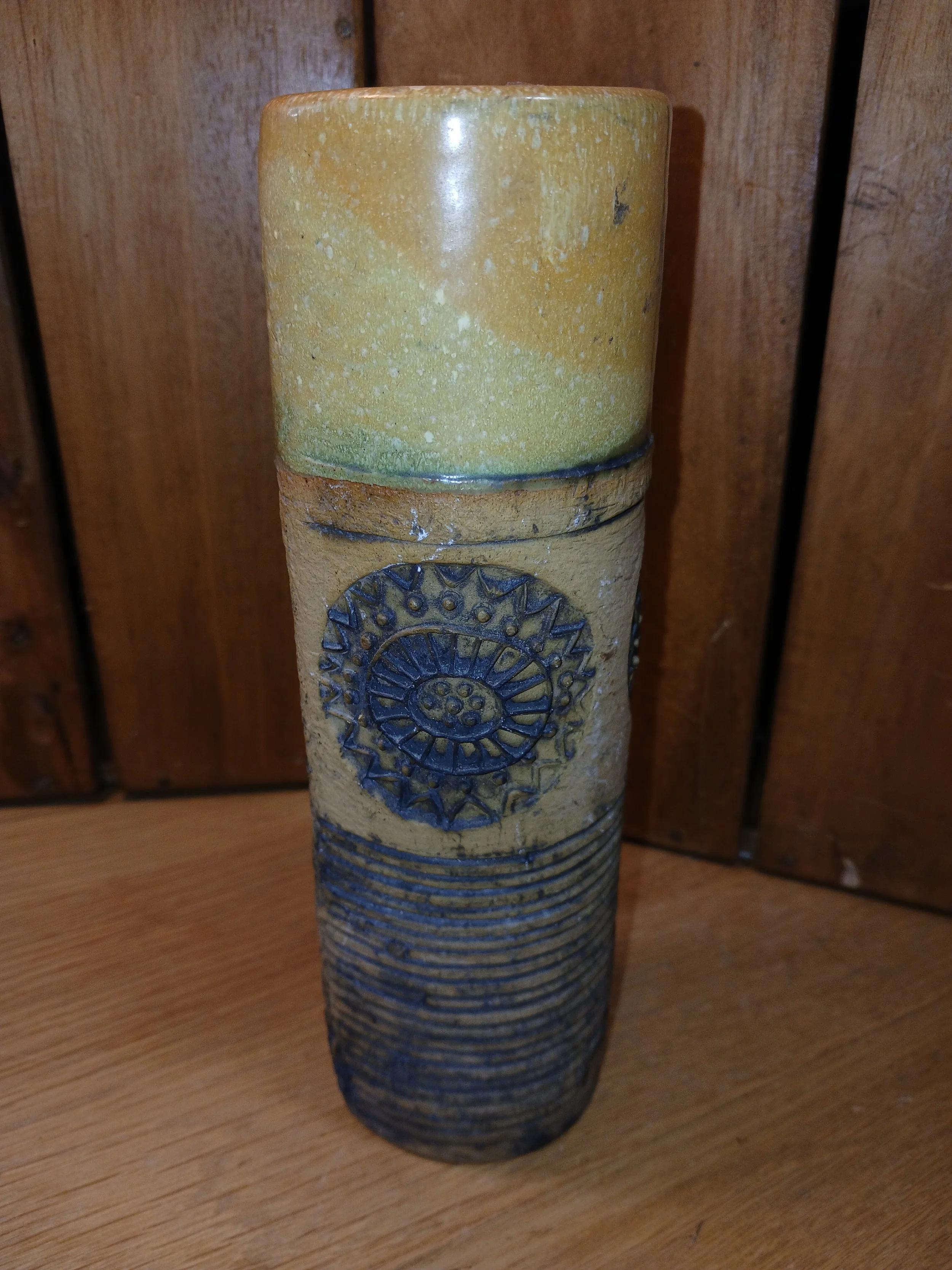 Mid Century British Studio Pottery Vase By Bob Dawe Abstract Pattern