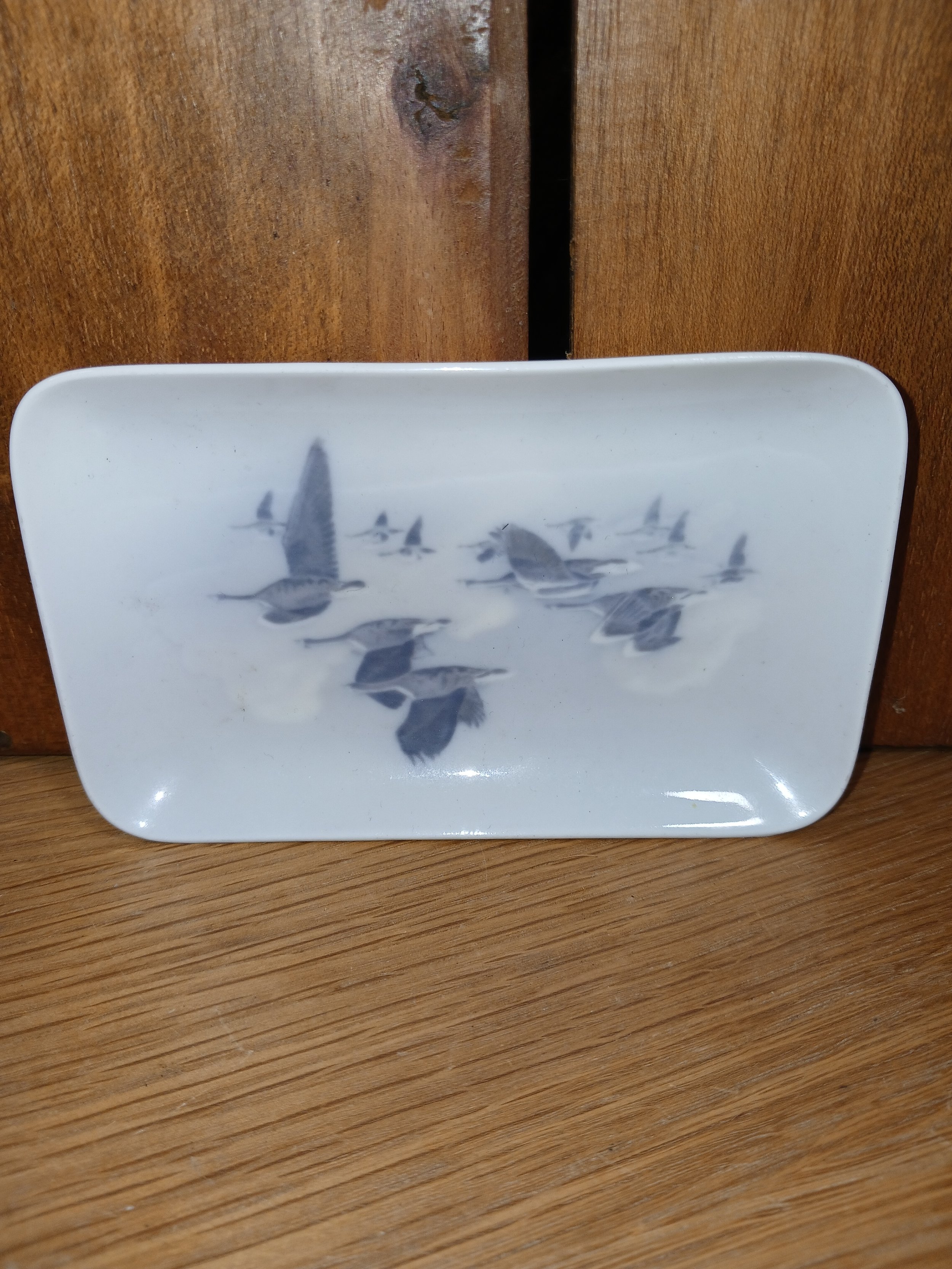 Royal Copenhagen Rectangular Porcelain Pin Tray Birds Blue & White