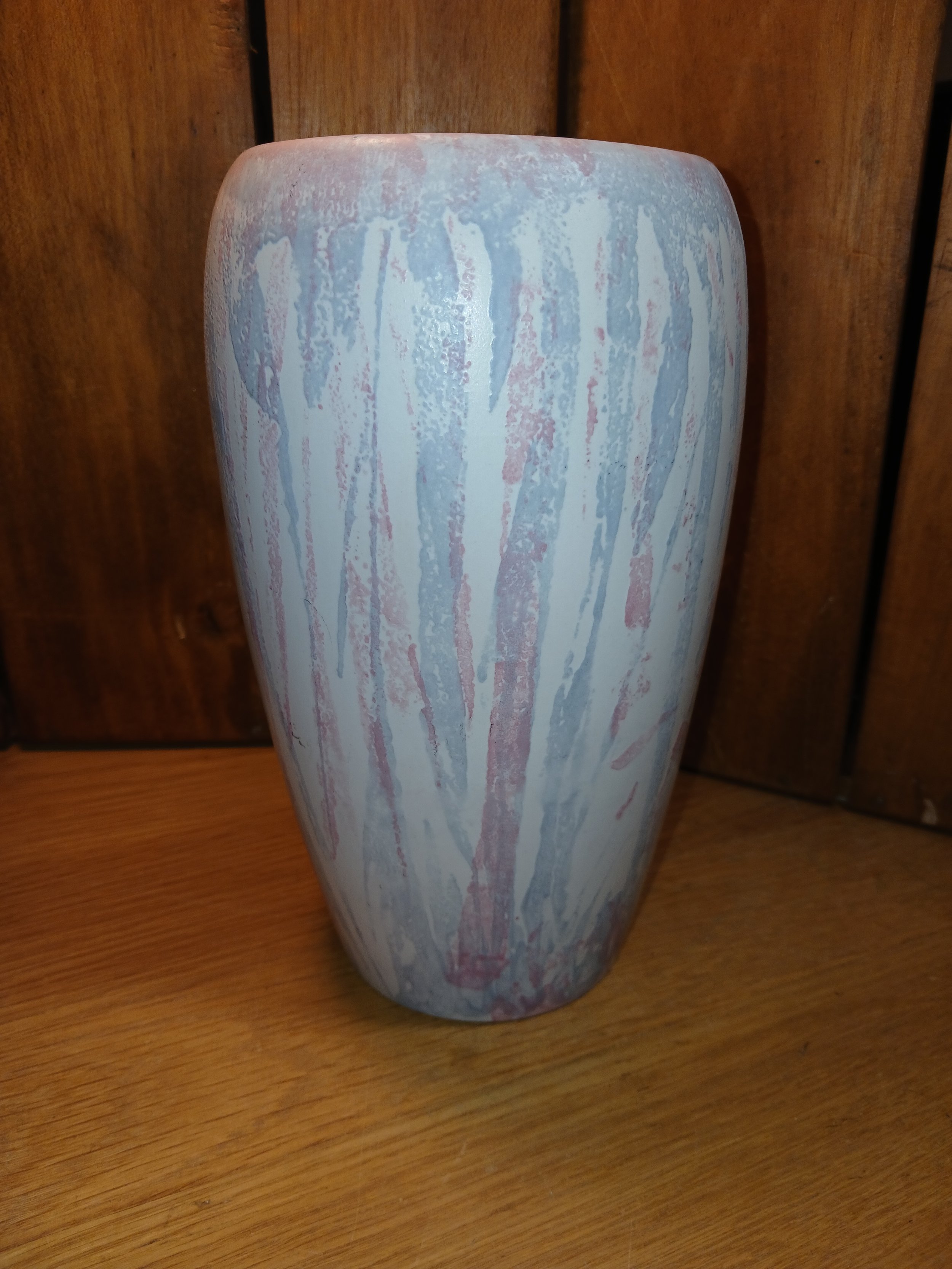 Park Rose English Ceramic Vase Abstract Blue Pink White Glazed Printed Backstamp