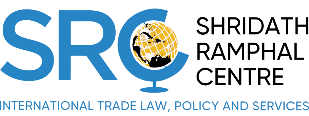 Logo for the World Trade Organization with the letters 'WTO' and a globe in the center, and text indicating 'START' and 'International Trade Law, Policy and Services'.