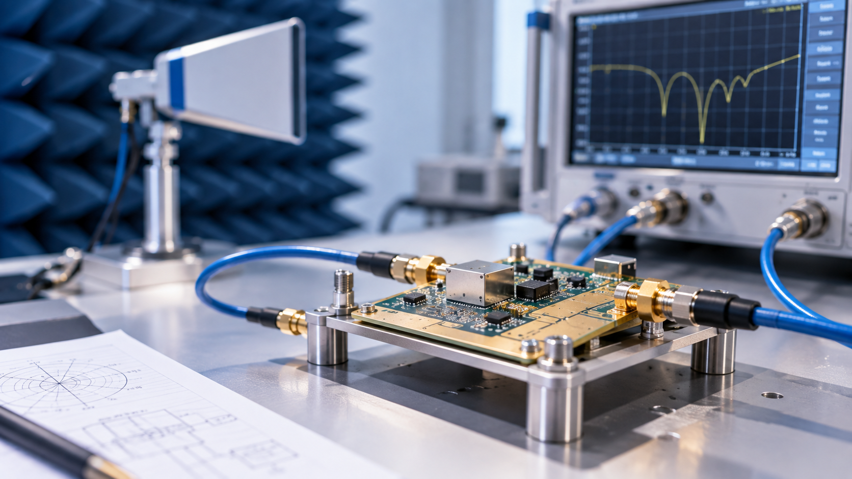 Caractérisation d'une carte électronique RF sur banc de mesure