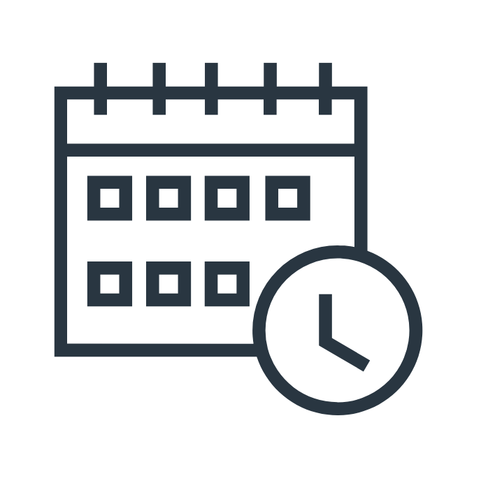 Calendar with a clock in front of it, symbolizing scheduling or date and time planning.