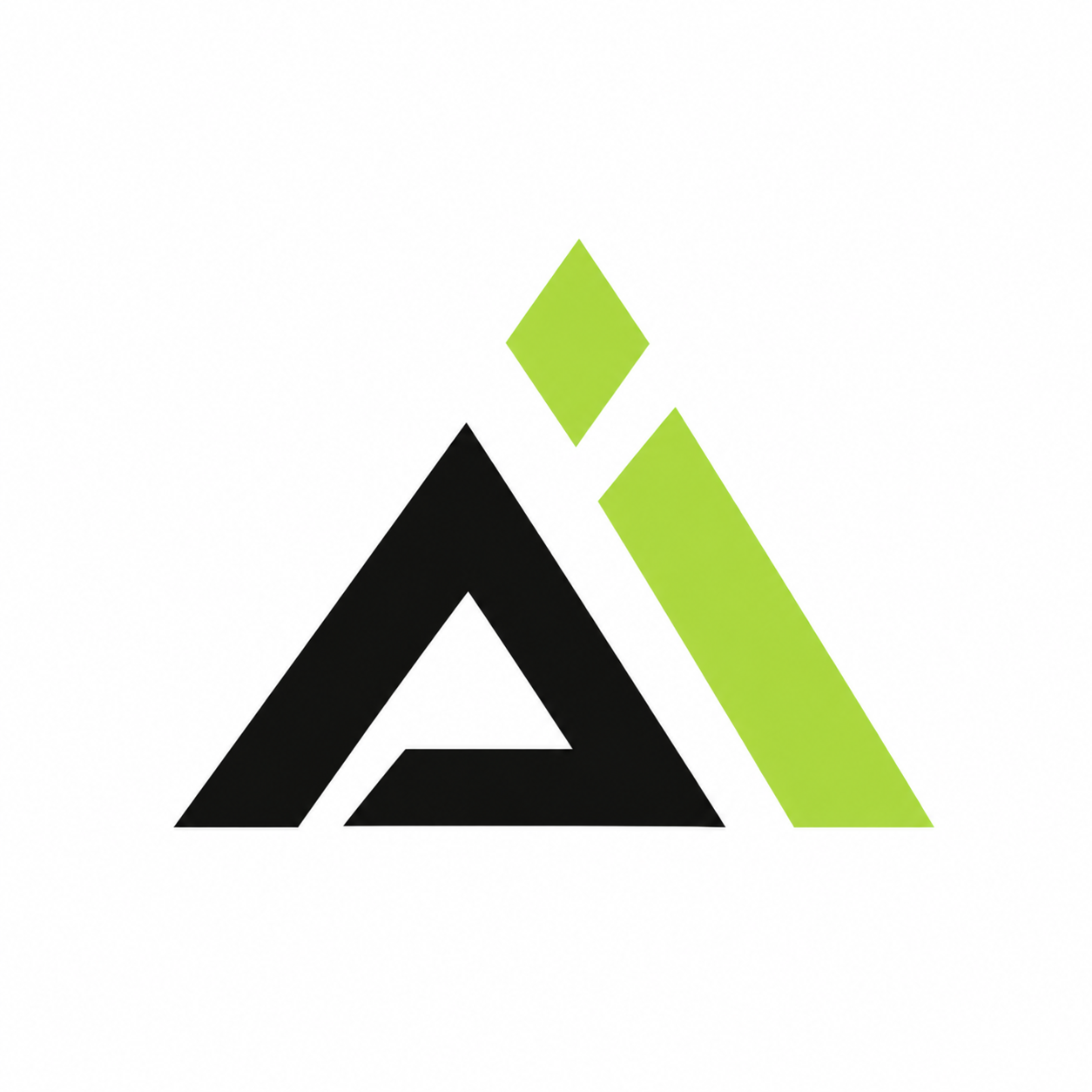 A logo with a stylized black letter A and two lime green diagonal lines, forming a geometric design.