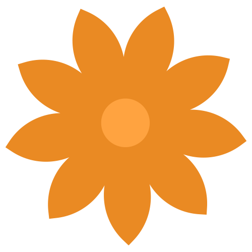 Une illustration simple d'une fleur orange avec huit pétales et un centre circulaire.