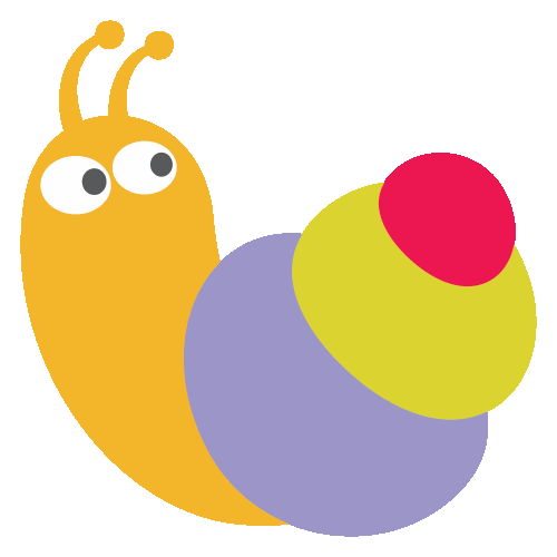 Une illustration d'une chenille colorée avec deux yeux, une tête jaune avec deux antennes, et un corps formé de trois segments de couleurs différentes (violet, jaune vert et rouge).