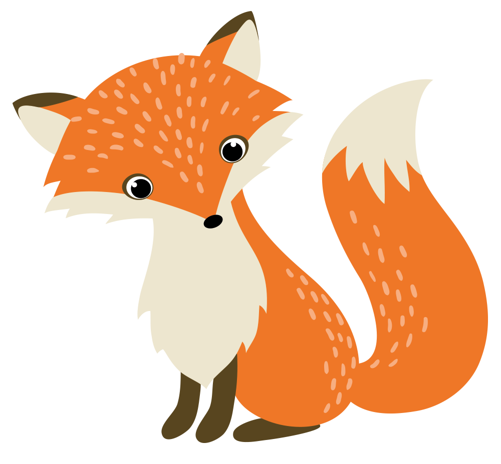 Une illustration d'une renarde mignonne et cartoon, avec des yeux grands et un pelage orange avec du blanc sur la poitrine, le visage et la queue